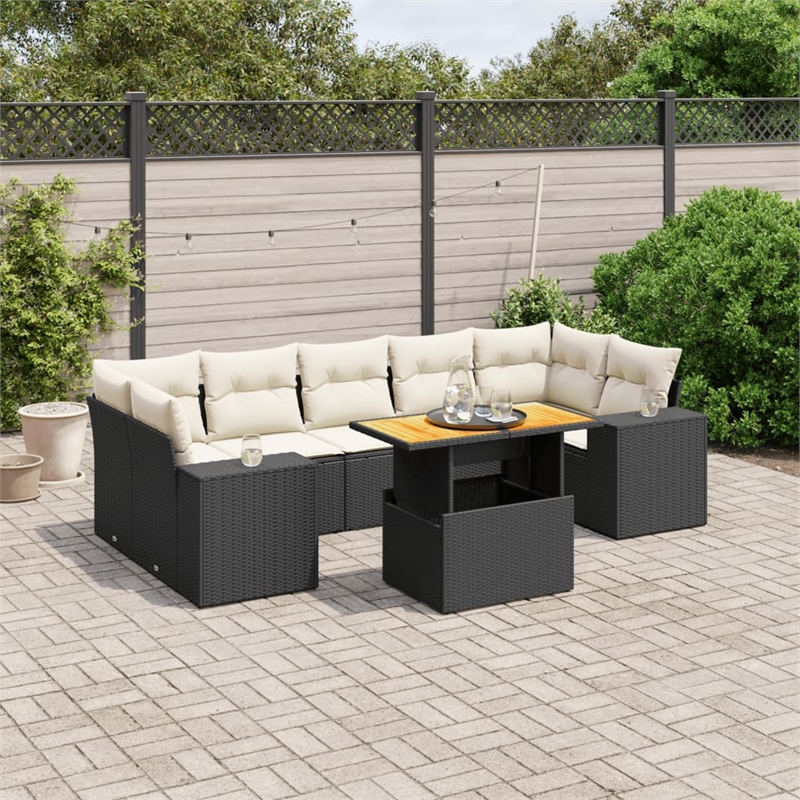 Afuera Living Contemporary 8 Piece Poly Rattan Sofa Set in Black/Cream