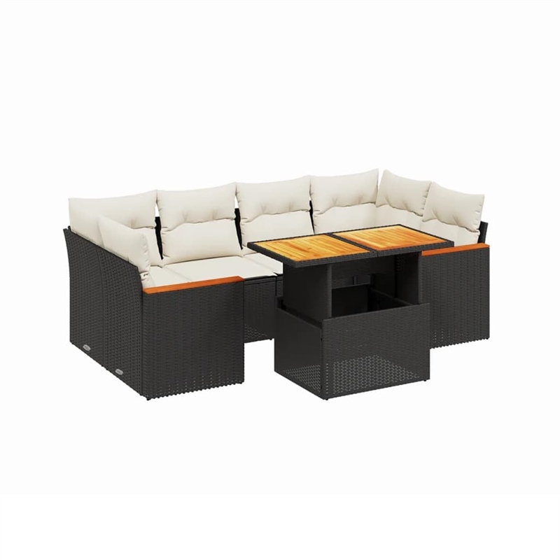 Afuera Living Contemporary 7 Piece Poly Rattan Sofa Set in Black/Cream