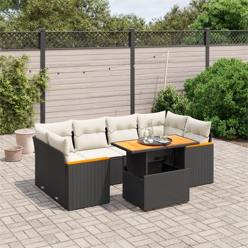 Afuera Living Contemporary 7 Piece Poly Rattan Sofa Set in Black/Cream