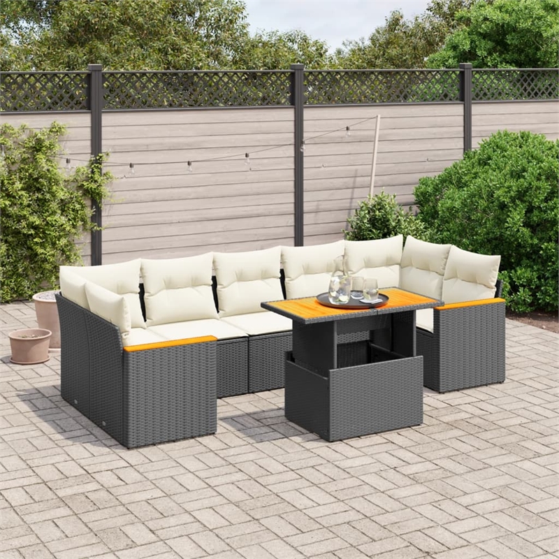 Afuera Living 8 Piece Poly Rattan Large Sofa Set in Black/Cream