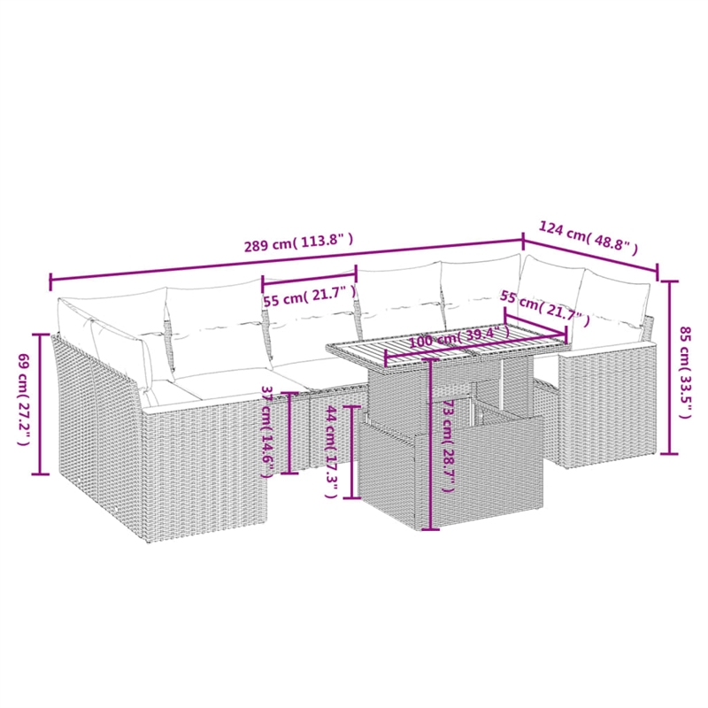 Afuera Living 8 Piece Poly Rattan Large Sofa Set in Black/Cream