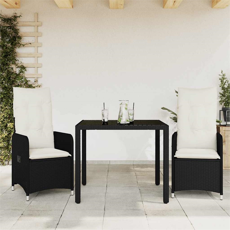 Afuera Living Contemporary 3 Piece Poly Rattan Bistro Set in Black/Cream