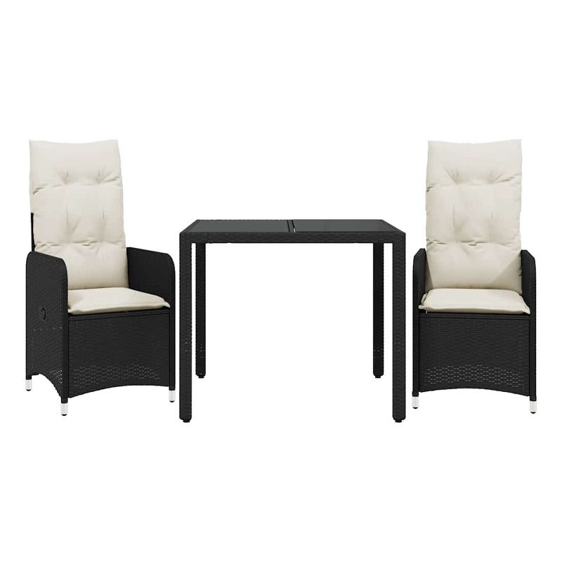Afuera Living Contemporary 3 Piece Poly Rattan Bistro Set in Black/Cream