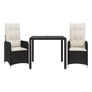 Afuera Living Contemporary 3 Piece Poly Rattan Bistro Set in Black/Cream