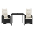 Afuera Living Contemporary 3 Piece Poly Rattan Bistro Set in Black/Cream