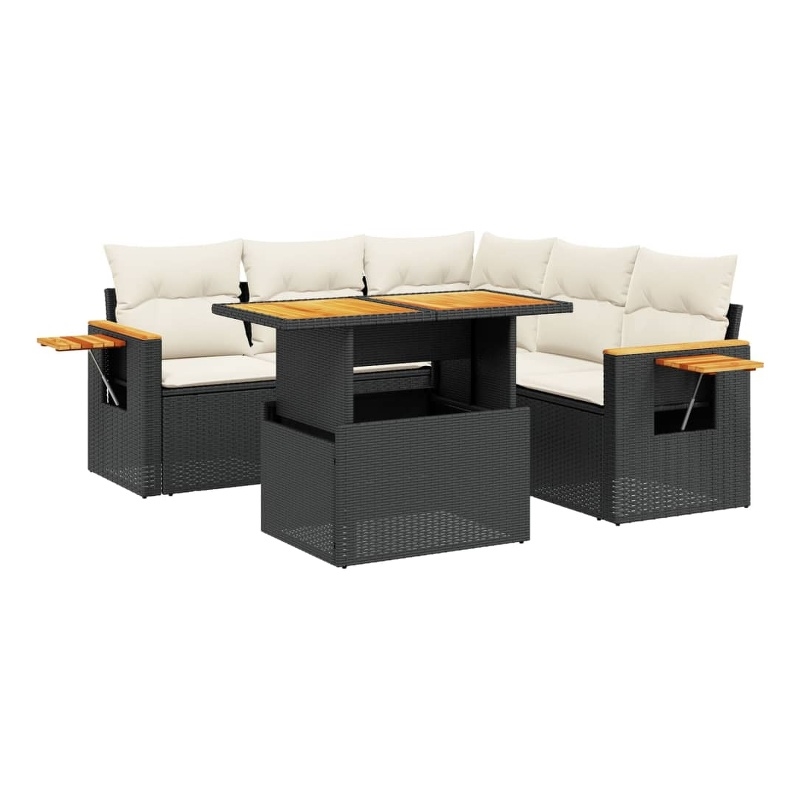 Afuera Living Contemporary 6 Piece Poly Rattan Sofa Set in Black/Cream