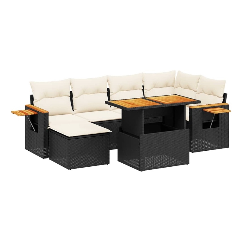 Afuera Living Contemporary 7 Piece Poly Rattan Large Sofa Set in Black