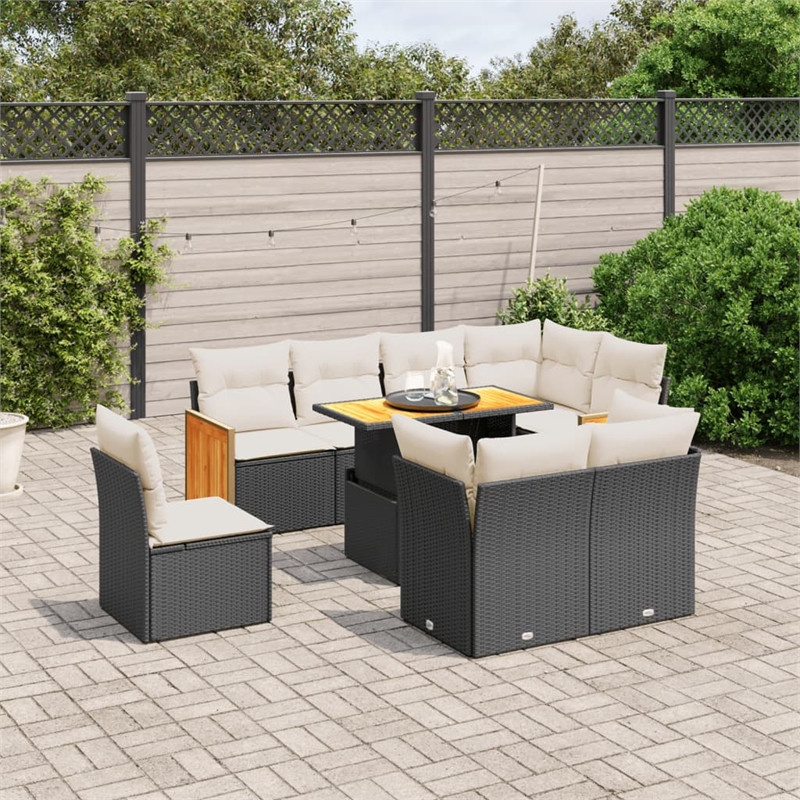 Afuera Living Contemporary 9 Piece Poly Rattan Sofa Set in Black