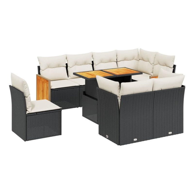 Afuera Living Contemporary 9 Piece Poly Rattan Sofa Set in Black