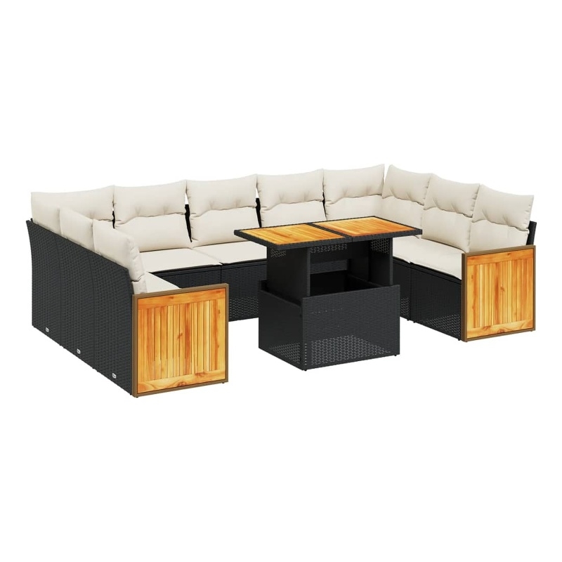 Afuera Living Contemporary 10 Piece Poly Rattan Sofa Set in Black