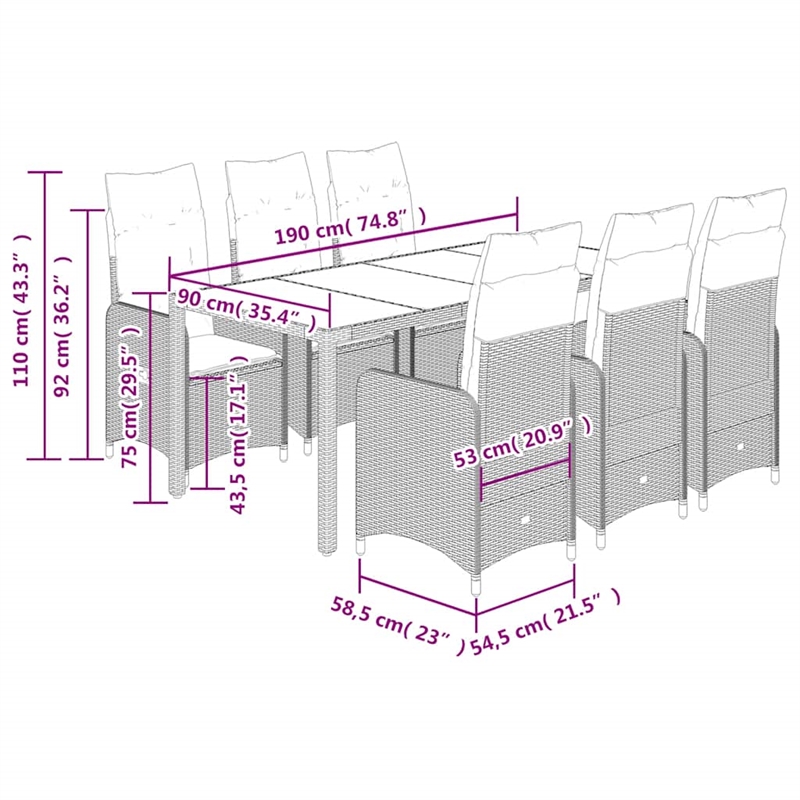 Afuera Living Contemporary 7 Piece Poly Rattan Bistro Set in Black