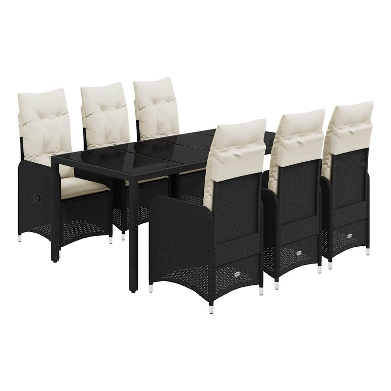 Afuera Living Contemporary 7 Piece Poly Rattan Bistro Set in Black