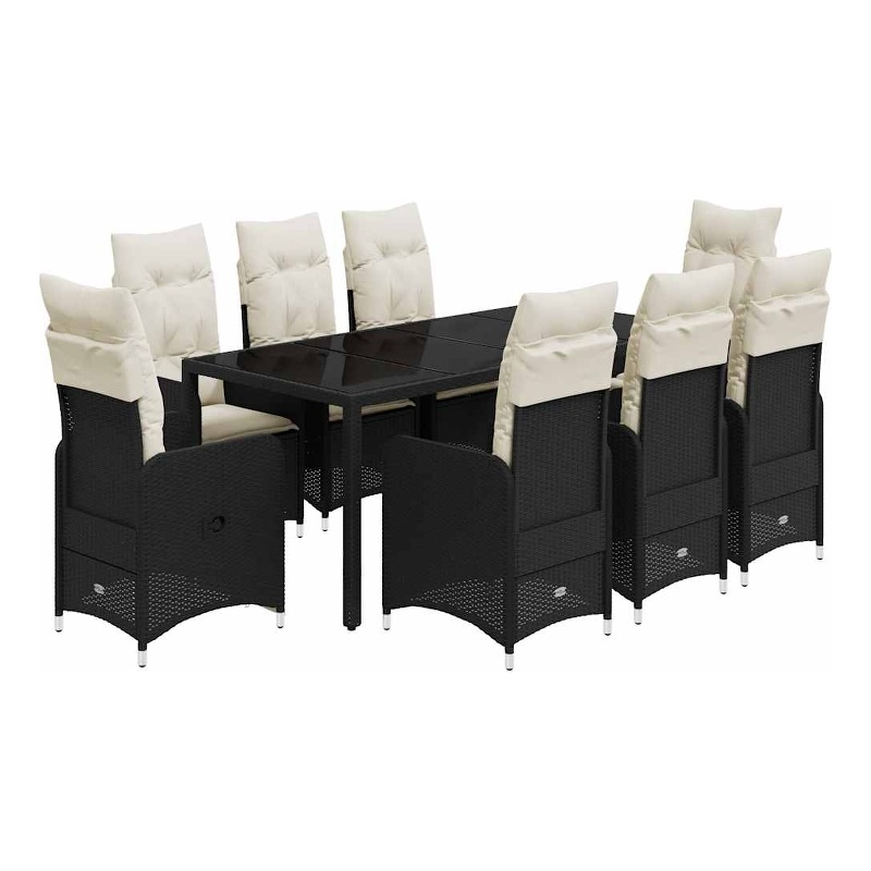 Afuera Living Contemporary 9 Piece Poly Rattan Large Bistro Set in Black