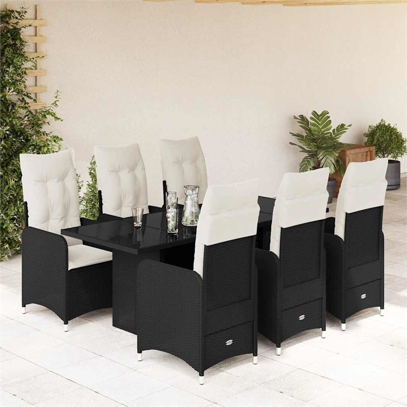 Afuera Living Contemporary 7 Piece Poly Rattan Bistro Set in Black/Cream