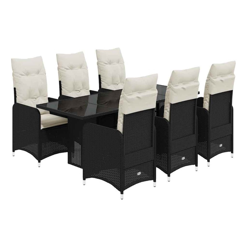 Afuera Living Contemporary 7 Piece Poly Rattan Bistro Set in Black/Cream
