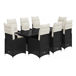 Afuera Living Contemporary 9 Piece Poly Rattan Bistro Set in Black/Cream