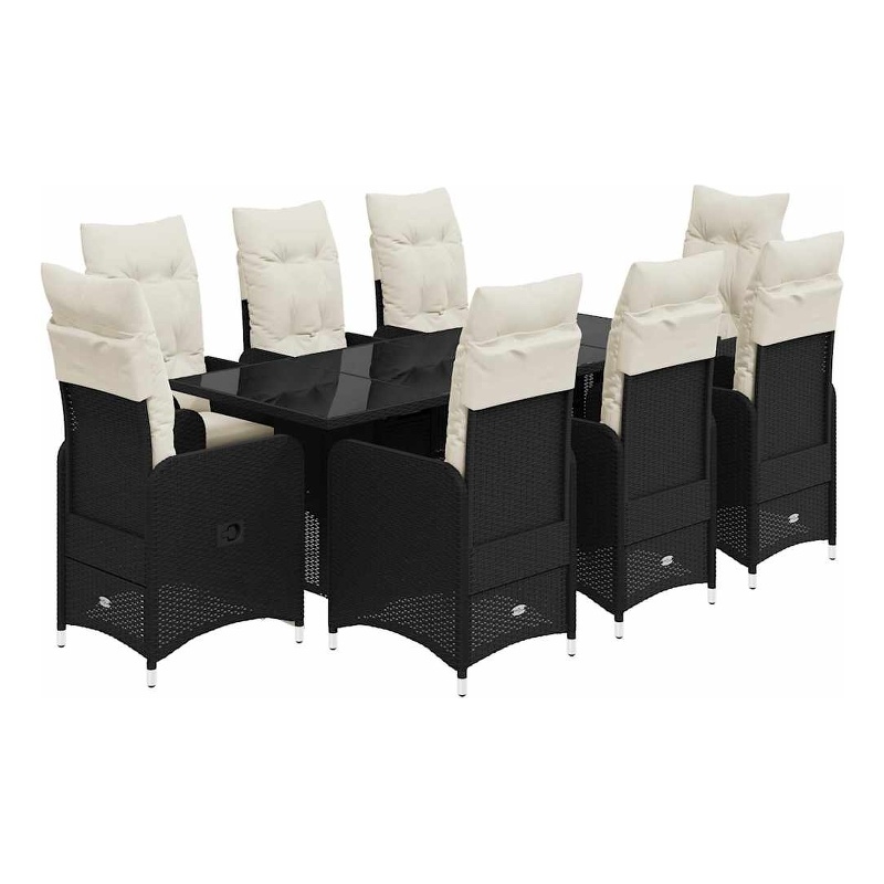 Afuera Living Contemporary Synthetic Poly Rattan 9 Piece Bistro Set in Black