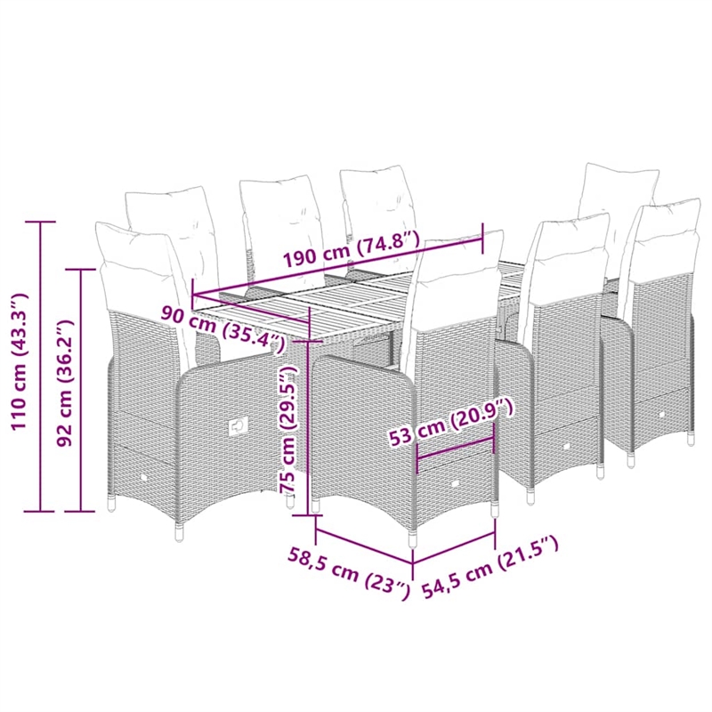 Afuera Living Contemporary 9 Piece Poly Rattan Bistro Set in Gray
