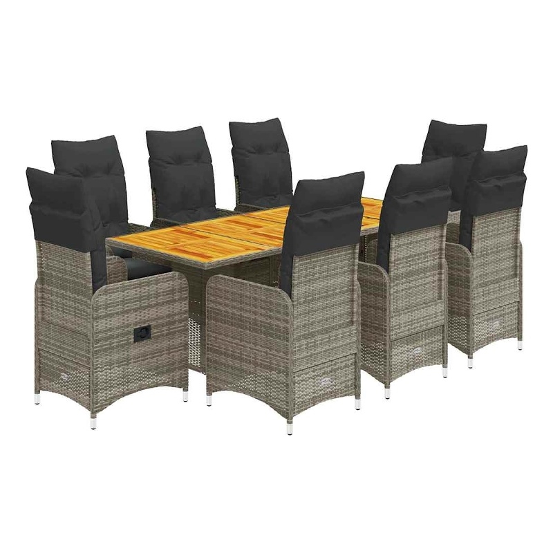 Afuera Living Contemporary 9 Piece Poly Rattan Bistro Set in Gray