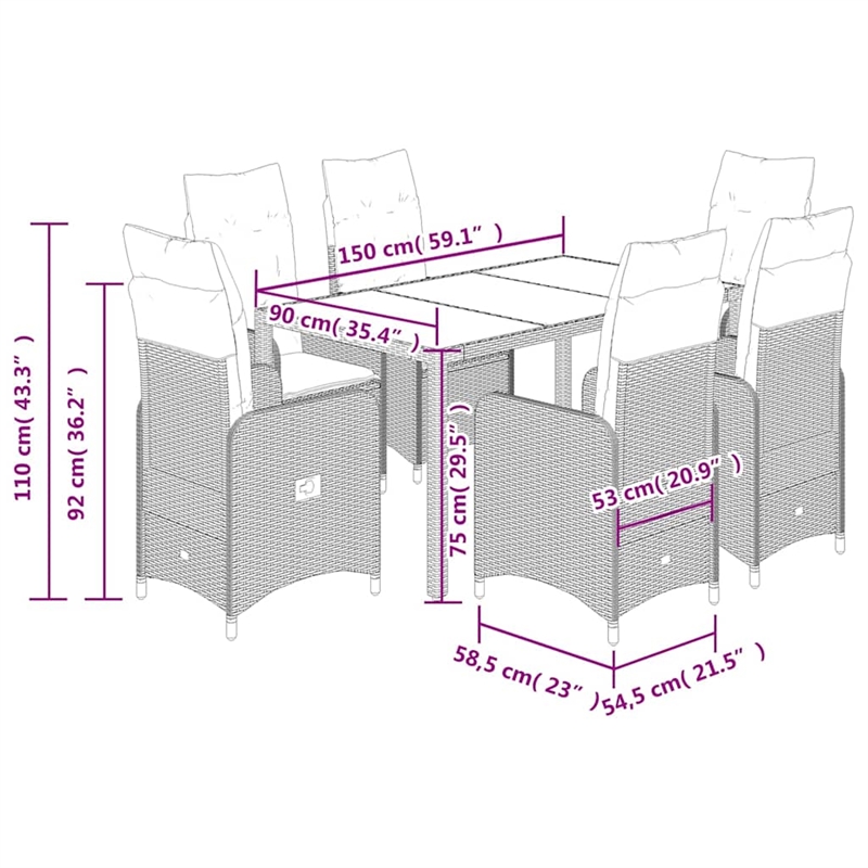 Afuera Living Synthetic Poly Rattan 7 Piece Large Bistro Set in Gray