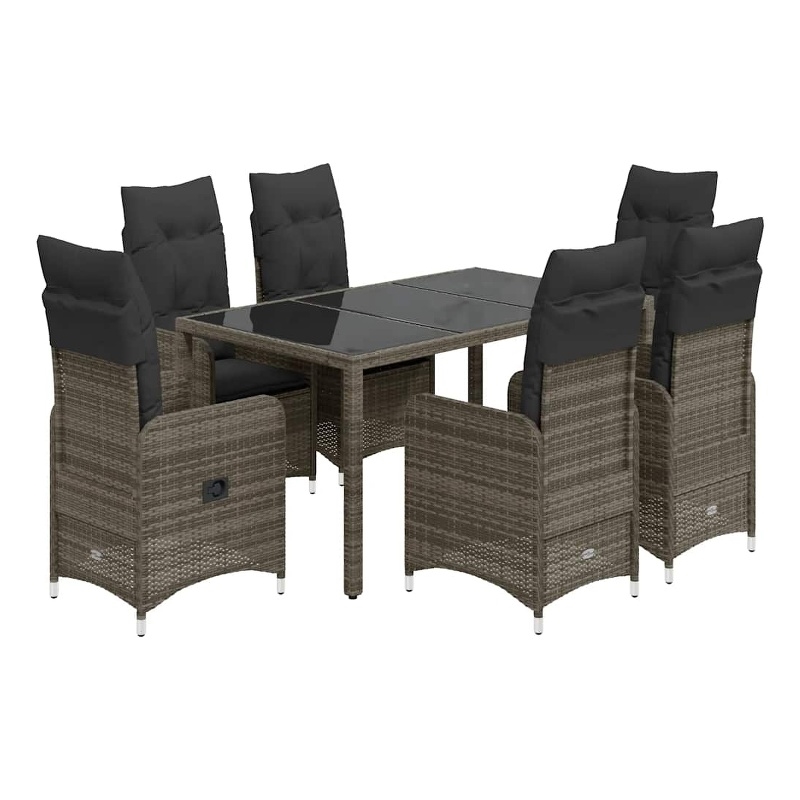 Afuera Living Synthetic Poly Rattan 7 Piece Large Bistro Set in Gray