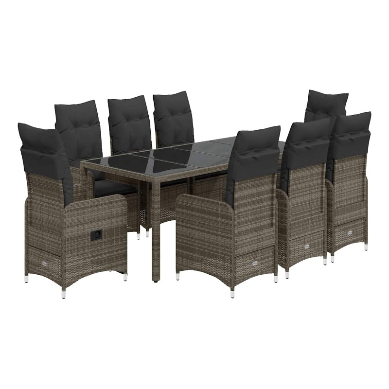 Afuera Living Contemporary 9 Piece Poly Rattan Bistro Set in Gray