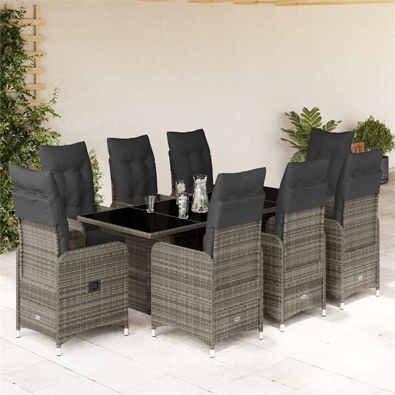 Afuera Living Contemporary 9 Piece Poly Rattan Bistro Set in Gray