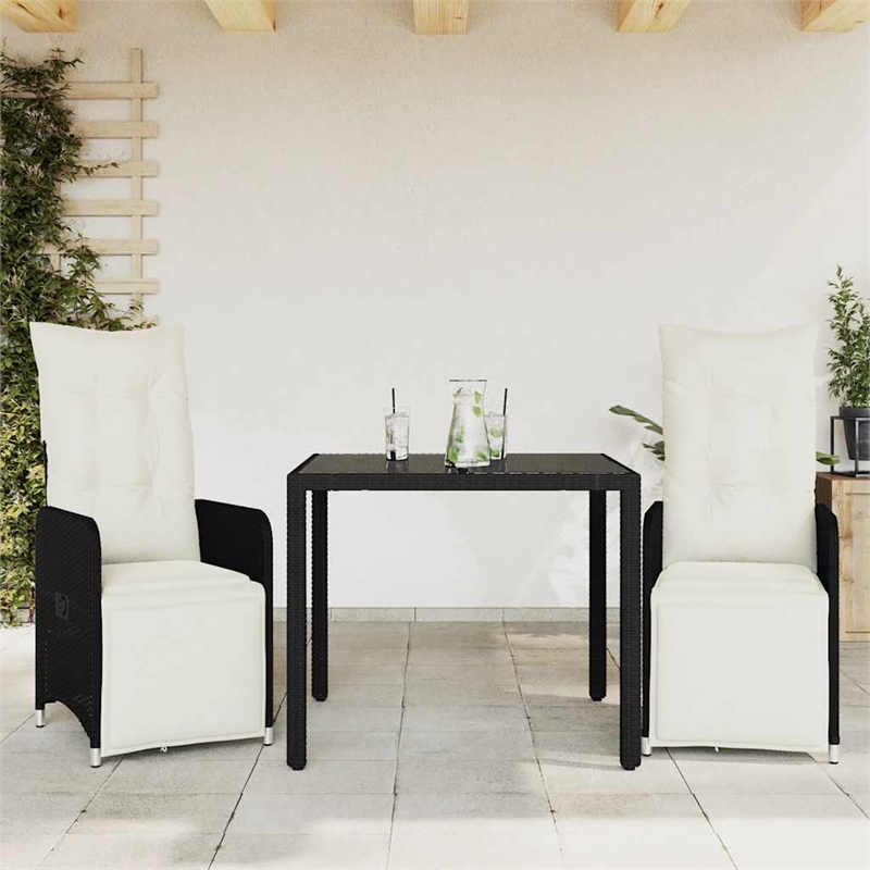 Afuera Living 3 Piece Poly Rattan Medium Bistro Set in Black