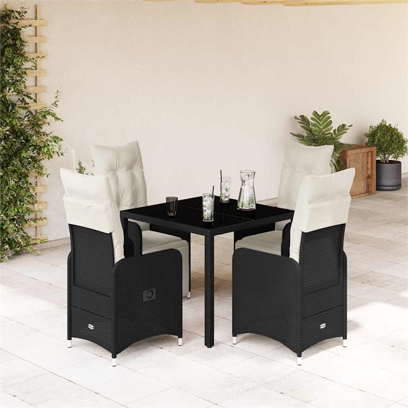 Afuera Living Contemporary 5 Piece Poly Rattan Bistro Set in Black