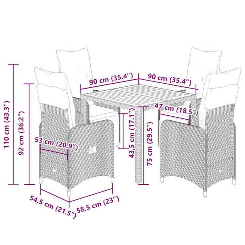 Afuera Living Contemporary 5 Piece Poly Rattan Bistro Set in Black