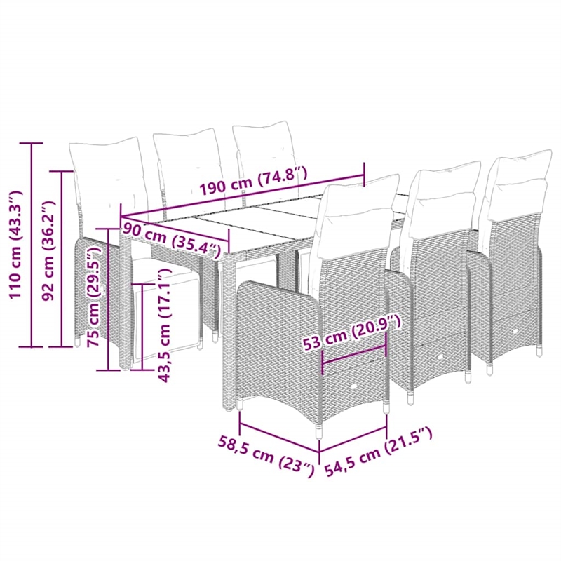 Afuera Living Contemporary 7 Piece Poly Rattan Bistro Set in Black
