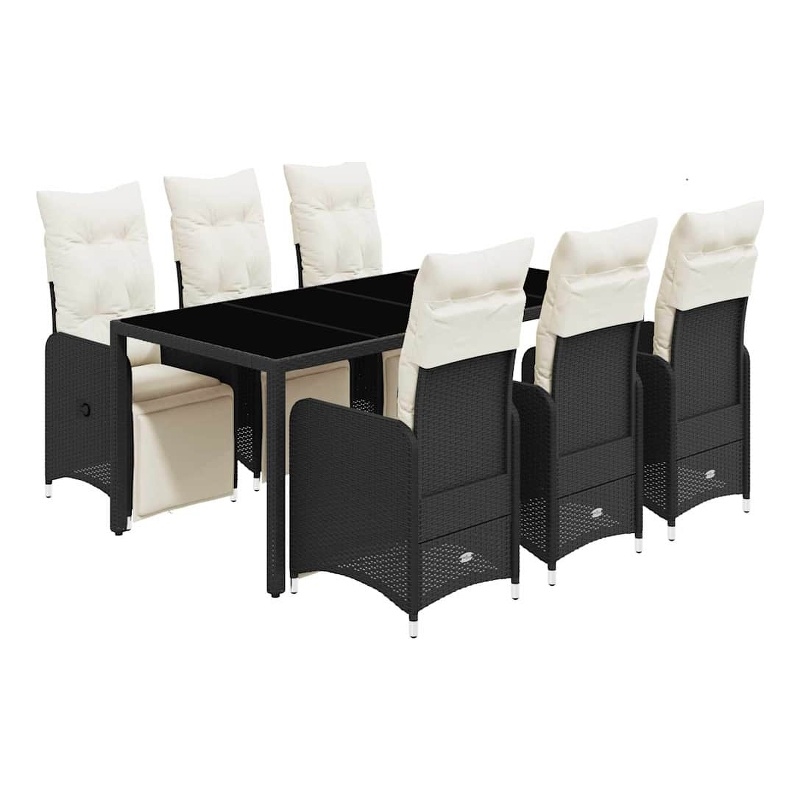 Afuera Living Contemporary 7 Piece Poly Rattan Bistro Set in Black