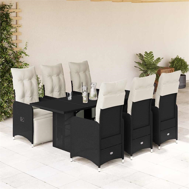 Afuera Living Contemporary 7 Piece Poly Rattan Bistro Set in Black