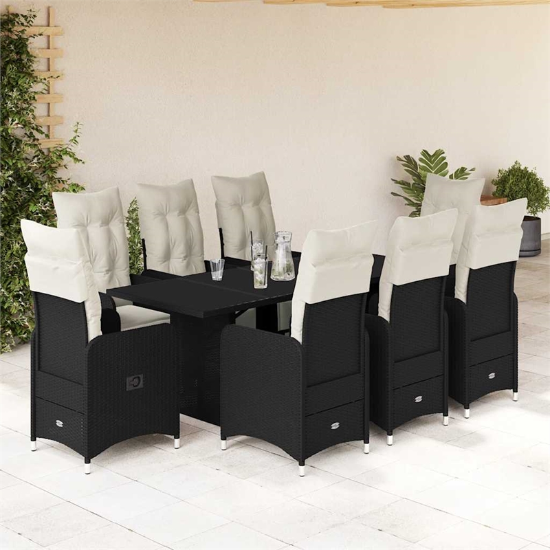Afuera Living Contemporary 9 Piece Poly Rattan Bistro Set in Black