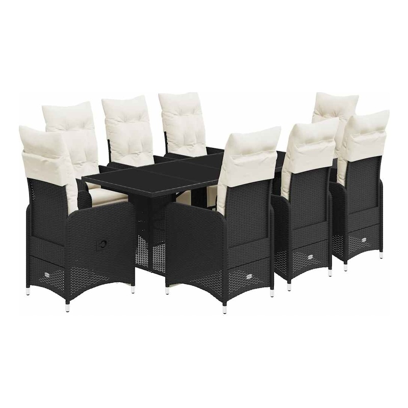 Afuera Living Contemporary 9 Piece Poly Rattan Bistro Set in Black