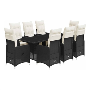 Afuera Living Contemporary 9 Piece Poly Rattan Bistro Set in Black