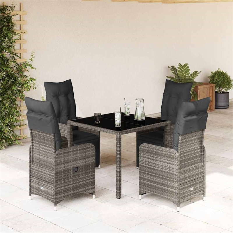 Afuera Living Contemporary 5 Piece Poly Rattan Bistro Set in Gray