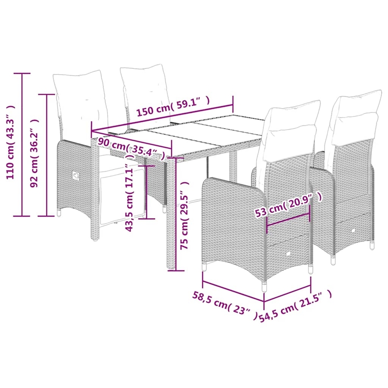 Afuera Living Contemporary 5 Piece Poly Rattan Bistro Set in Gray