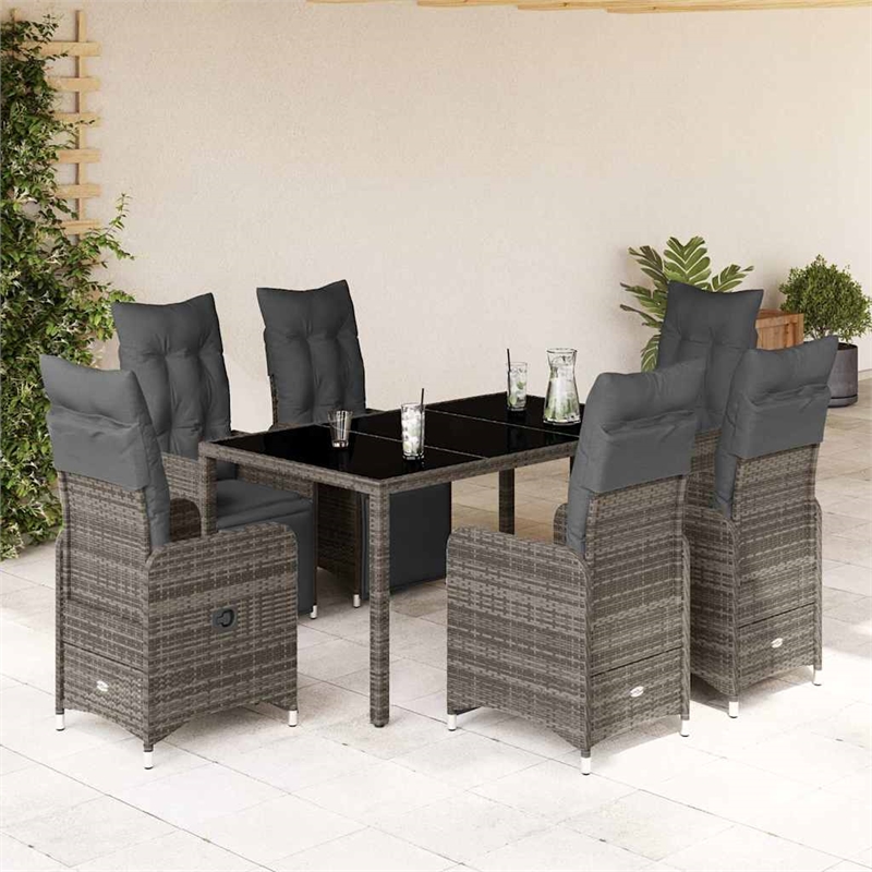 Afuera Living Contemporary 7 Piece Poly Rattan Bistro Set in Gray