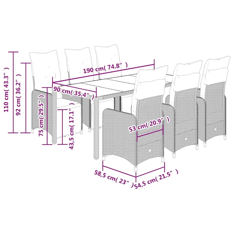 Afuera Living Contemporary 7 Piece Poly Rattan Bistro Set in Gray
