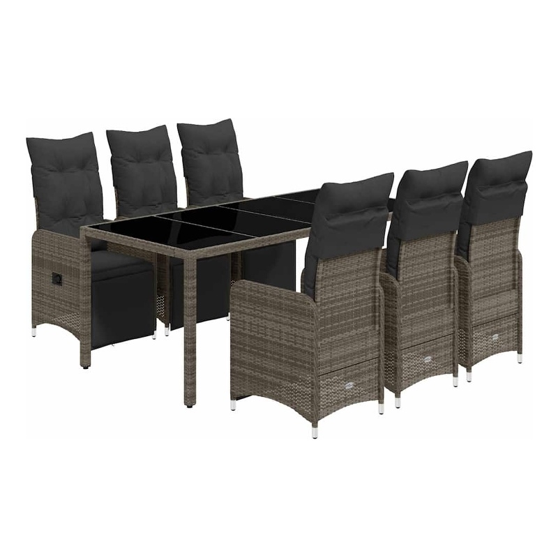 Afuera Living Contemporary 7 Piece Poly Rattan Bistro Set in Gray