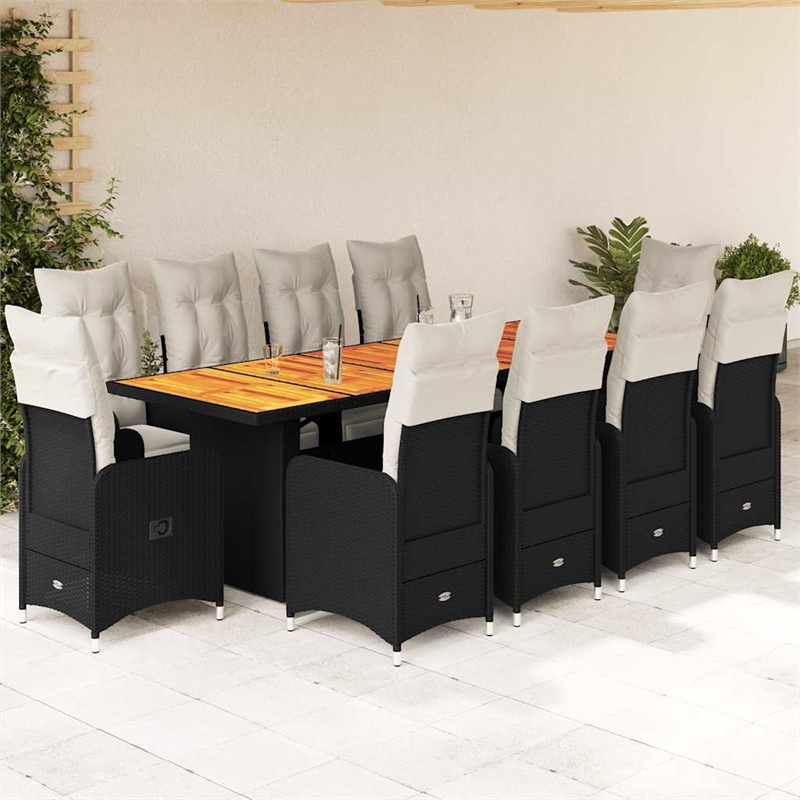 Afuera Living 11 Piece Solid Acacia Wood Large Bistro Set in Black