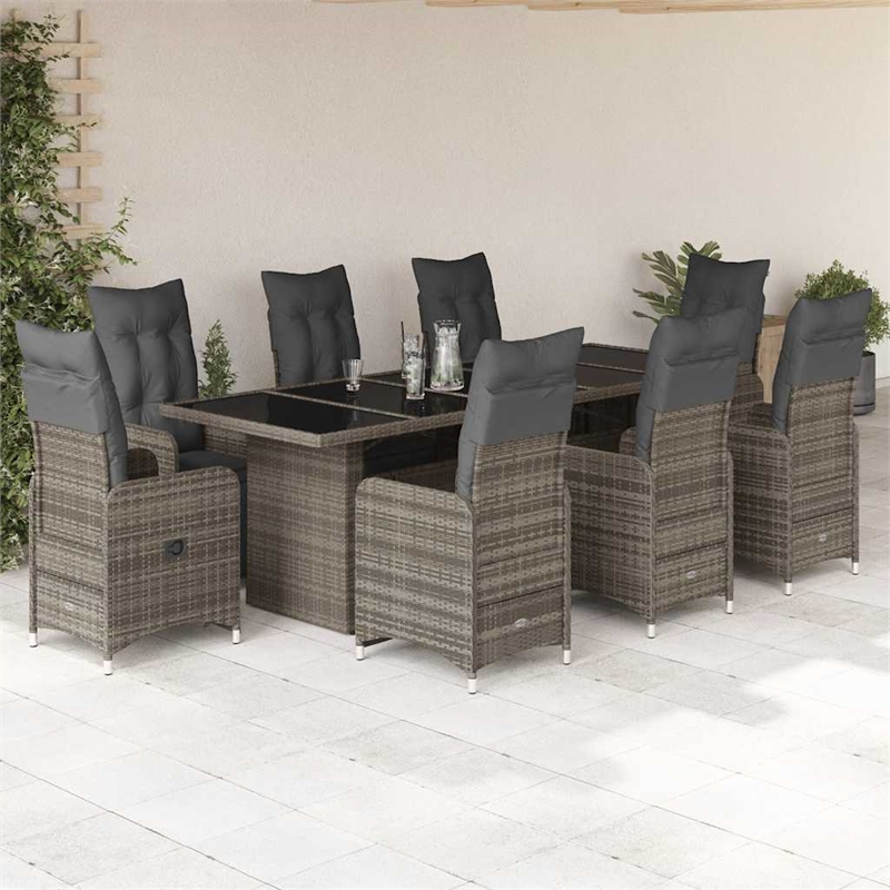 Afuera Living Contemporary 9 Piece Poly Rattan Bistro Set in Gray