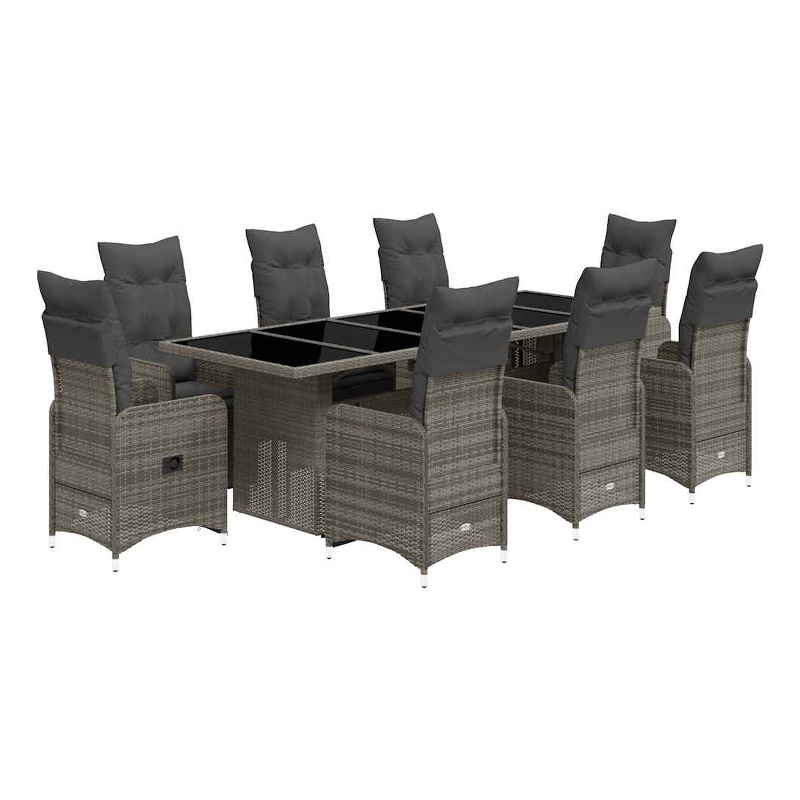 Afuera Living Contemporary 9 Piece Poly Rattan Bistro Set in Gray