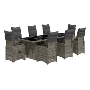 Afuera Living Contemporary 9 Piece Poly Rattan Bistro Set in Gray