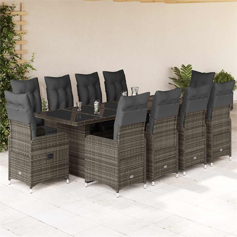Afuera Living Contemporary 11 Piece Poly Rattan Bistro Set in Gray