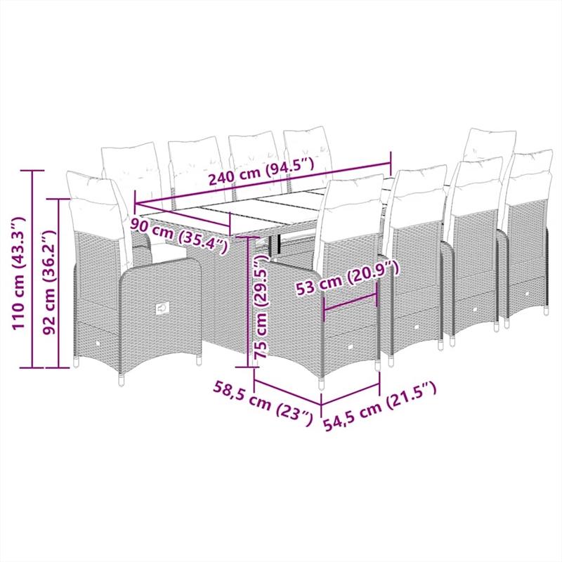 Afuera Living Contemporary 11 Piece Poly Rattan Bistro Set in Gray