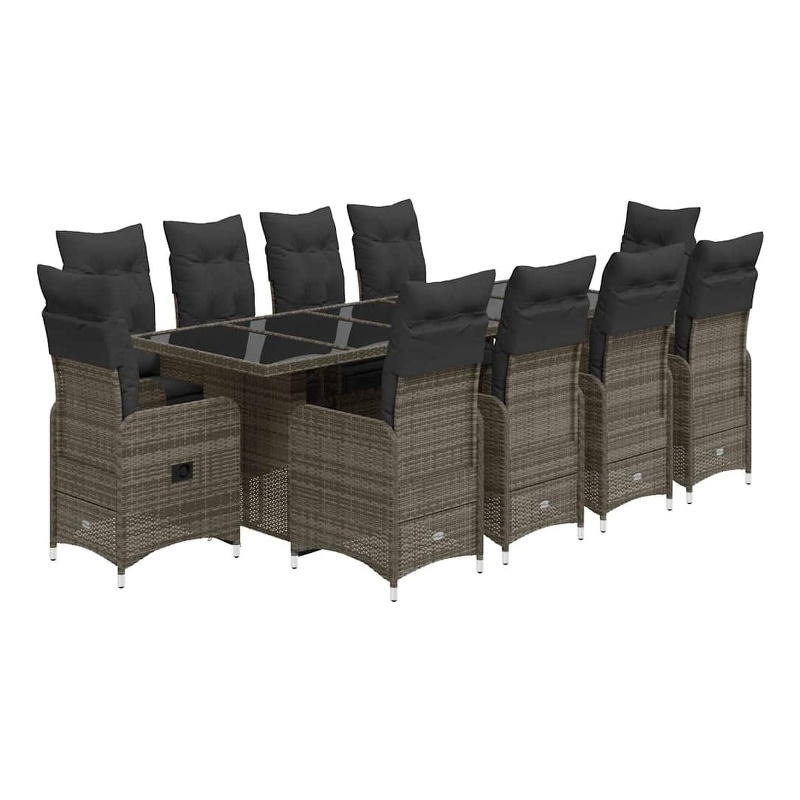 Afuera Living Contemporary 11 Piece Poly Rattan Bistro Set in Gray