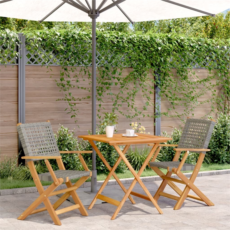 Afuera Living Contemporary 3 Piece Solid Acacia Wood Bistro Set in Gray