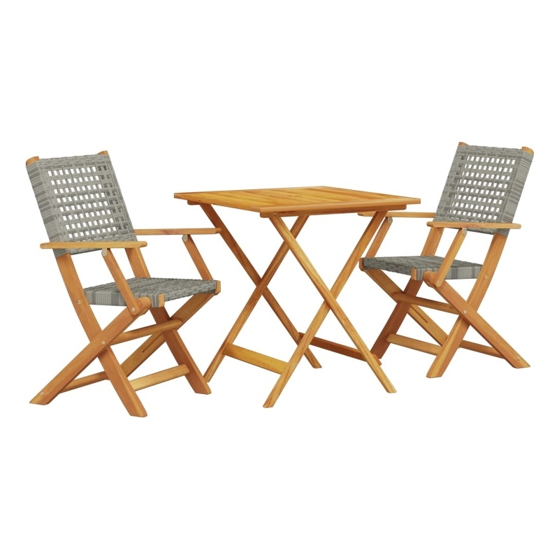 Afuera Living Contemporary 3 Piece Solid Acacia Wood Bistro Set in Gray